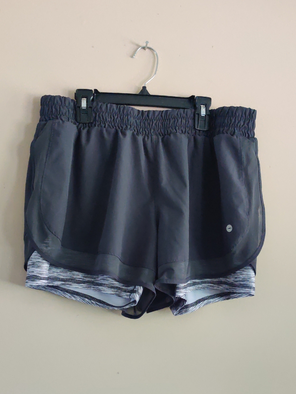 Avia Gray Stone Athletic Running Shorts with Patterned Gray Liner